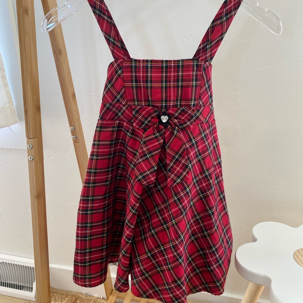Vintage Youngland Girls Red Plaid A-Line Sleeveless Holiday Party Dress Bow 4T